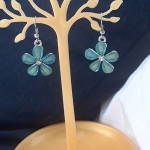 Teal colored flower earrings